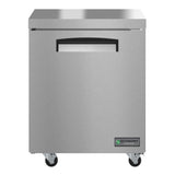 Stainless steel Hoshizaki EUF27A Economy Series Undercounter Freezer on wheels