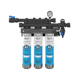 Triple-cartridge Hoshizaki H9320-53 Water Filtration System with pressure gauge and bracket