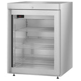 Commercial Hoshizaki HR24C-G undercounter refrigerator with glass door and wire shelving