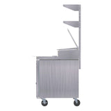 Metal cart on wheels with stainless steel double overshelf and adjustable pass-thru shelving