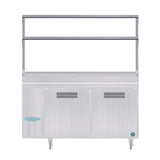 Commercial stainless steel refrigeration unit with double overshelf and pass-thru shelving