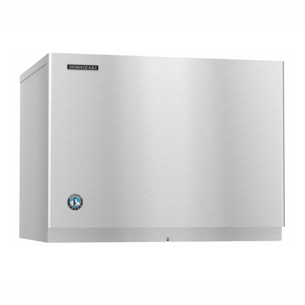 Stainless steel Hoshizaki KMD-460MAJ ice maker mounted on a wall for commercial use