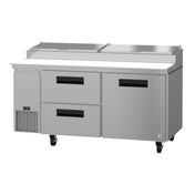 Stainless steel Series Pizza Prep Table with drawers and refrigeration on wheels