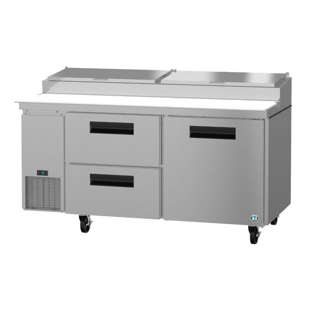 Stainless steel Series Pizza Prep Table with drawers and refrigeration on wheels