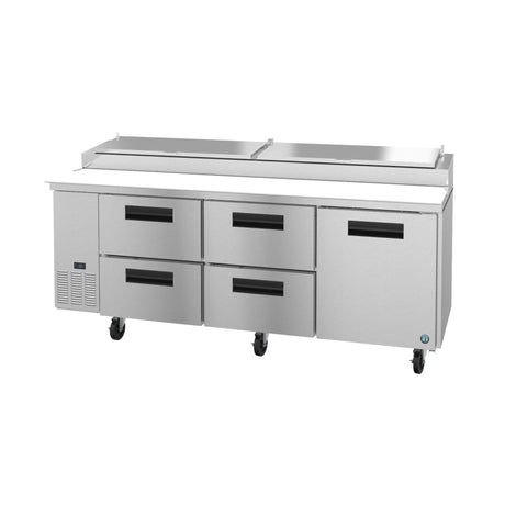 Stainless steel commercial pizza prep table with refrigerated drawers for Hoshizaki Steelheart Series Pizza