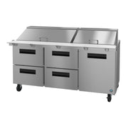 Stainless steel commercial refrigerated prep table on wheels from Hoshizaki Steelheart Series Mega