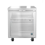 Stainless steel Hoshizaki Steelheart Series Undercounter Refrigerator with glass door on wheels