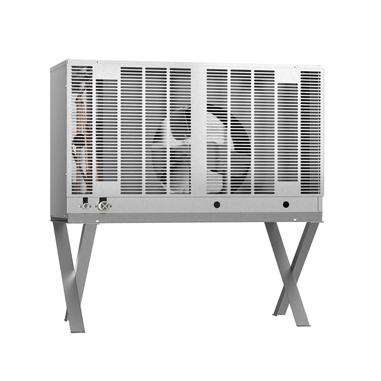 Window-mounted air conditioning unit with X-shaped support brackets for Hoshizaki URC-9F remote condenser