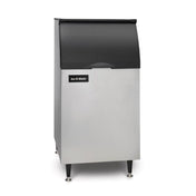 Ice-O-Matic B42PS Ice Bin with black top and stainless steel body on adjustable legs