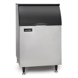 Stainless steel Ice-O-Matic B55PS ice bin with black lid and 510 lb storage capacity