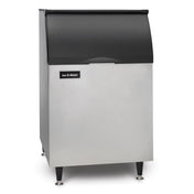 Stainless steel Ice-O-Matic B55PS ice bin with black lid and 510 lb storage capacity