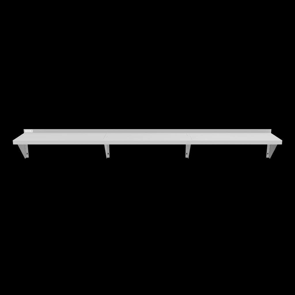 Media: Empura Stainless 1296WS18G Wall Mount Storage Shelf 96"W X 12"D X 13"H Standard Duty 18 Gauge 430 Stainless Steel Shelf And Brackets