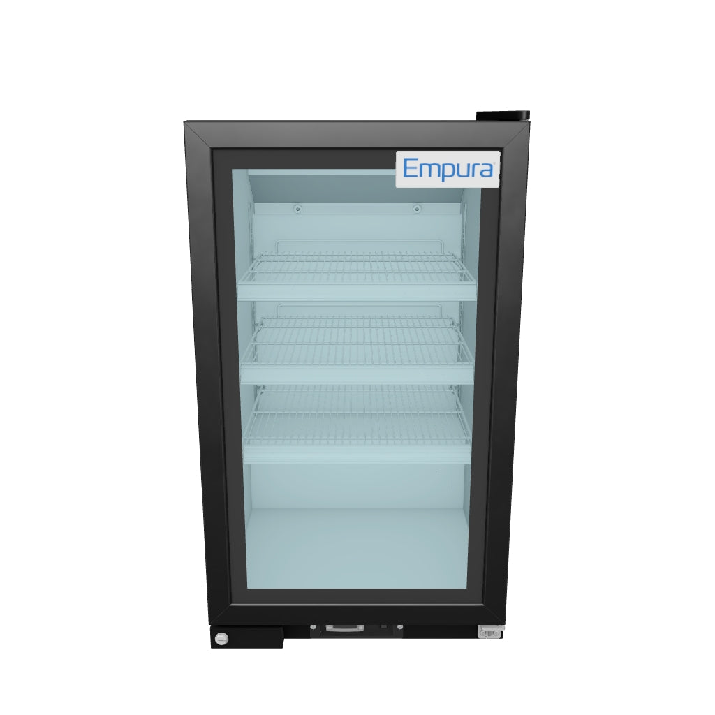 Empura 26" Black Swing Glass Door Countertop Merchandiser Refrigerator with ClearKeeper™ Glass, 7 Cu. Ft., LED Lighting, Automatic Defrost