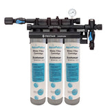 Triple-cartridge water filtration system with pressure gauge for Scotsman AP3-P, 6.3 gallons per minute max flow
