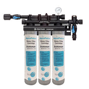 Triple-cartridge water filtration system with pressure gauge for Scotsman AP3-P, 6.3 gallons per minute max flow