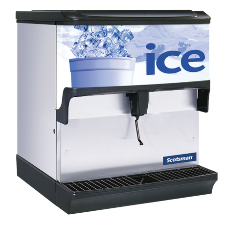 Commercial ice dispenser Scotsman IOD200-1 featuring black and white exterior design