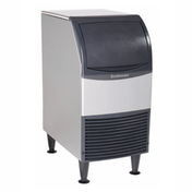 Commercial Scotsman UN1215A-1 Undercounter Ice Maker with a curved black top and vented silver body