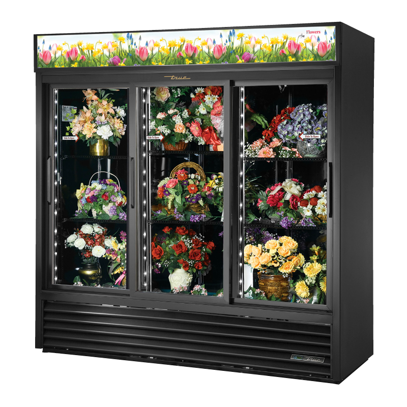 True Refrigeration GDM-69FC-HC-LD_BL Floral Merchandiser Three-section