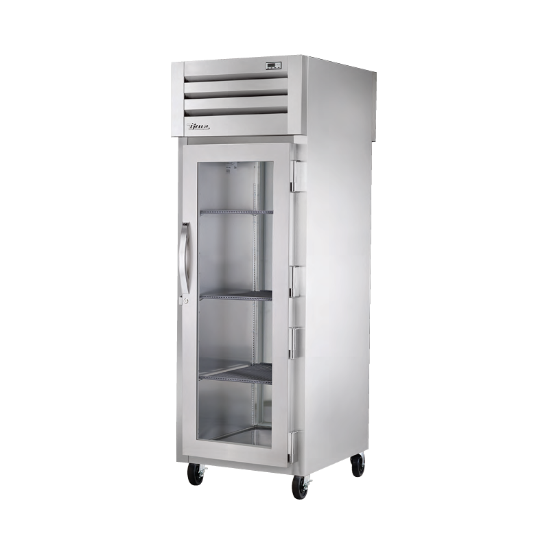 Commercial stainless steel refrigerator with glass door and adjustable shelving STA1RPT-1G-1S-HC