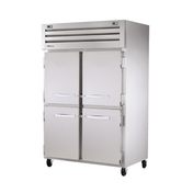 Stainless steel True Refrigeration STA2DT-4HS refrigerator freezer with four doors on wheels
