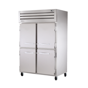 Stainless steel True Refrigeration STA2F-4HS-HC freezer with four doors on wheels