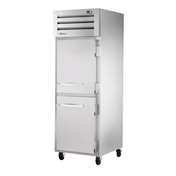 Stainless steel True Refrigeration heated cabinet with two solid doors and casters