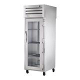 Commercial stainless steel heated cabinet with glass door and adjustable shelves, True STG1HPT-1G-1S