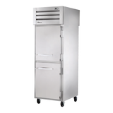 Stainless steel True Refrigeration STG1RPT-2HS-2HS-HC pass-thru refrigerator with half doors