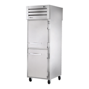 Stainless steel True Refrigeration STG1RPT-2HS-2HS-HC pass-thru refrigerator with half doors