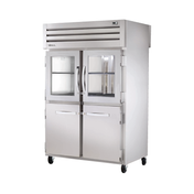 Stainless steel True Refrigeration STG2RPT-2HG/2HS-2S-HC refrigerator with glass doors and wheels