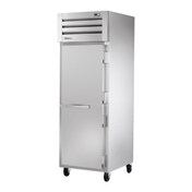 Stainless steel True Refrigeration STR1R-1S-HC upright refrigerator on wheels with solid doors