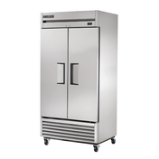 Stainless steel True Refrigeration T-35F-HC freezer reach-in on wheels with double doors