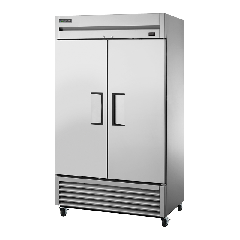 Stainless steel True Refrigeration T-43-HC double-door refrigerator on wheels