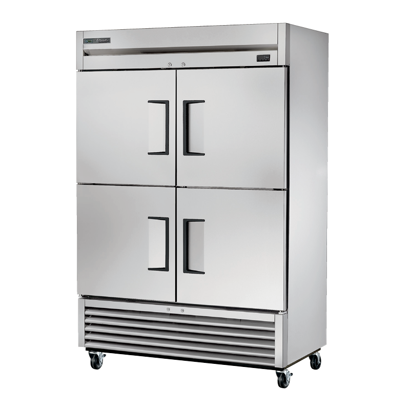 Stainless steel True Refrigeration T-49-4-HC Refrigerator with four doors on wheels