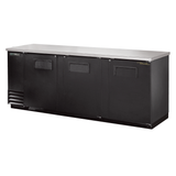 Black True Refrigeration bar cooler with three solid doors and stainless steel top