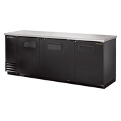 Black True Refrigeration bar cooler with three solid doors and stainless steel top