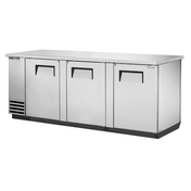 Stainless steel True Refrigeration TBB-4PT-S back bar cooler with three doors