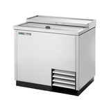 Stainless steel True Refrigeration bottle cooler with vented front panel for efficient storage