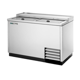 Stainless steel True Refrigeration bottle cooler with sliding lids and ventilation panels