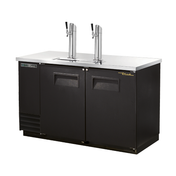 Commercial black beer dispenser with dual taps on True Refrigeration Draft Beer Cooler