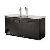 Black commercial beer dispenser with dual taps for True Refrigeration draft beer cooler
