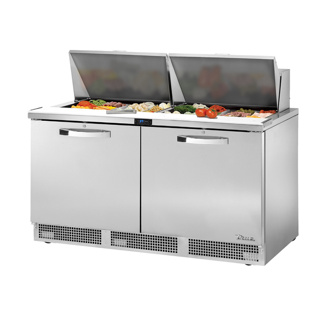 Stainless steel True Refrigeration Sandwich Salad Unit with hinged ingredient compartments