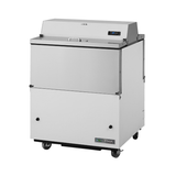 Stainless steel mobile milk cooler on wheels with hinged lid for True Refrigeration TMC-34-DS-HC