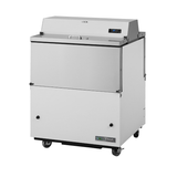 Stainless steel mobile milk cooler on wheels with hinged lid by True Refrigeration