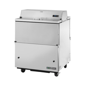 Stainless steel mobile milk cooler on wheels with hinged lid for efficient storage