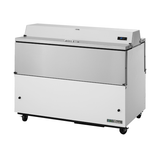 Stainless steel mobile milk cooler on wheels with hinged lid by True Refrigeration