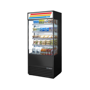 Commercial refrigerated display case with glass doors for True Refrigeration Vertical Air Curtain Merchandiser