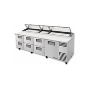 True Refrigeration TPP-AT-119D-6-HC Pizza Prep table with stainless steel pan rail and drawers