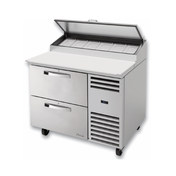 Commercial Stainless Steel True Refrigeration Pizza Prep Table with Two Drawers and Hinged Lid