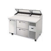 Stainless steel True Refrigeration Spec Series Pizza Prep table with refrigerated drawers